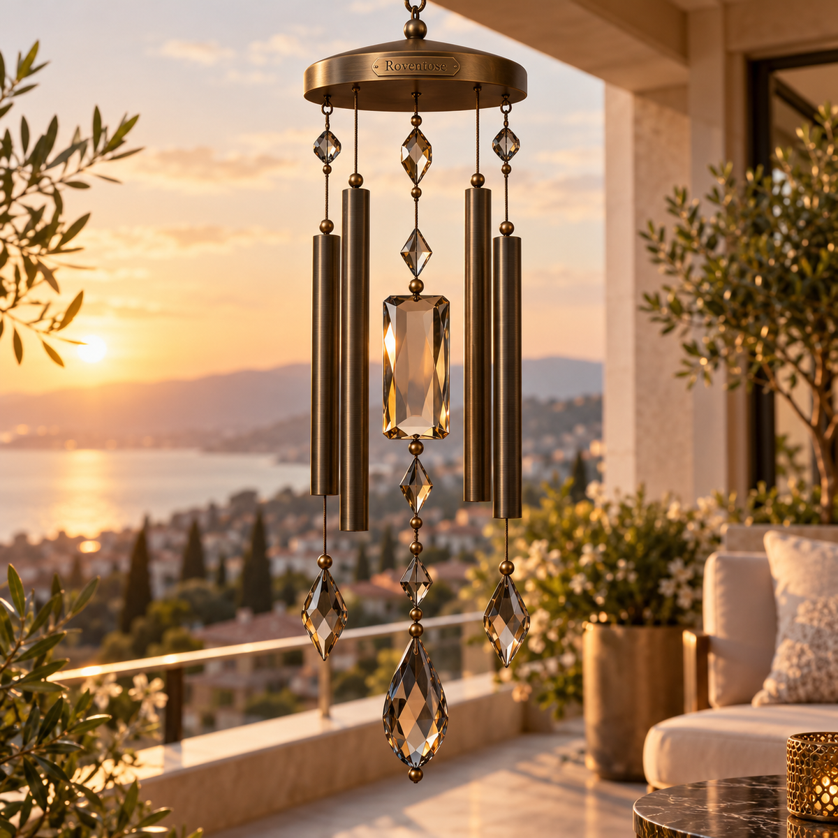 Smoked Crystal Column Wind Chime