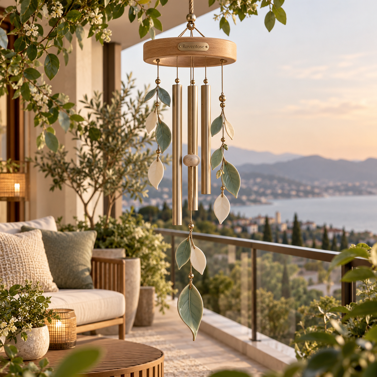 Botanical Leaf and Brass Tube Wind Chime