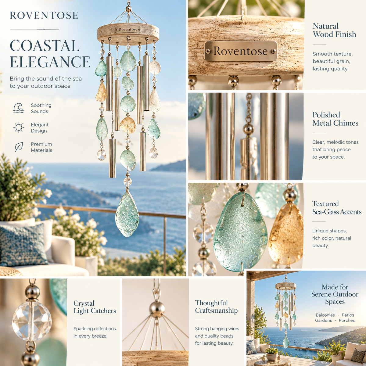 Roventose™ Aqua Crystal Driftwood Wind Chime