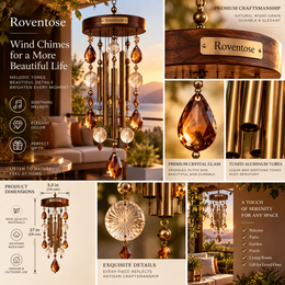 Roventose™ Smoked Crystal Column Wind Chime