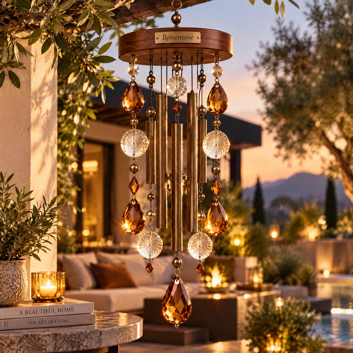 Roventose™ Amber Prism and Dark Wood Wind Chime
