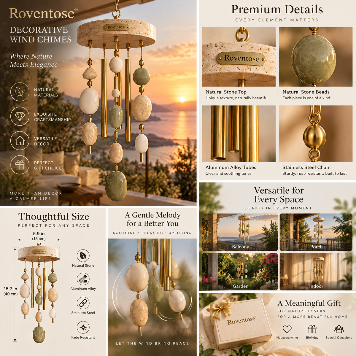 Roventose™ Earthstone Oval Accent Wind Chime detail view