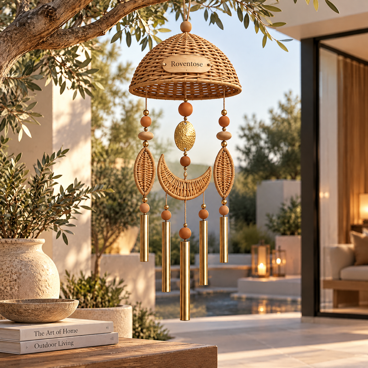 Roventose™ Woven Canopy Brass-Tone Wind Chime